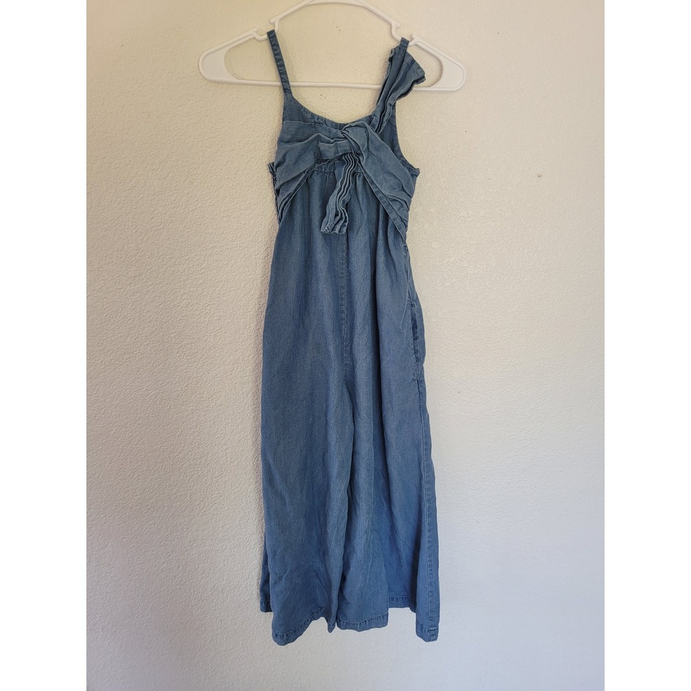 Habitual Girl Jumpsuit Denim Sleeveless Casual Wide Leg Size 7/8 with Pockets #4
